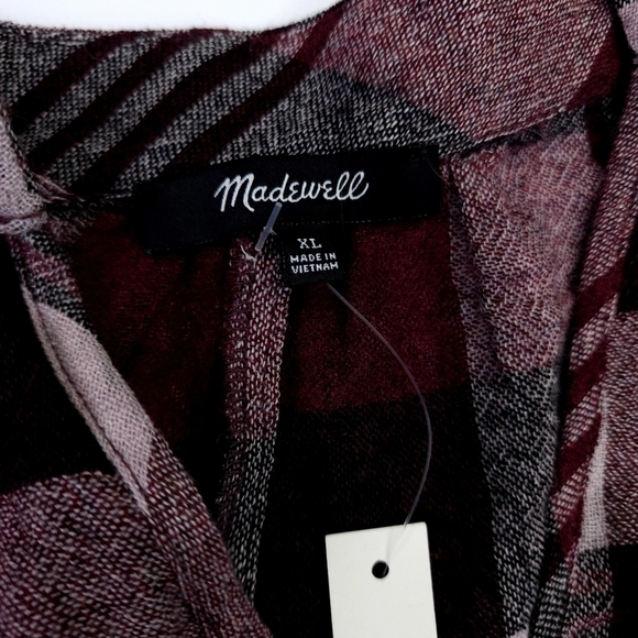 🔴 New Madewell Red Grey White Plaid Top Sz XL - Picture 6 of 8